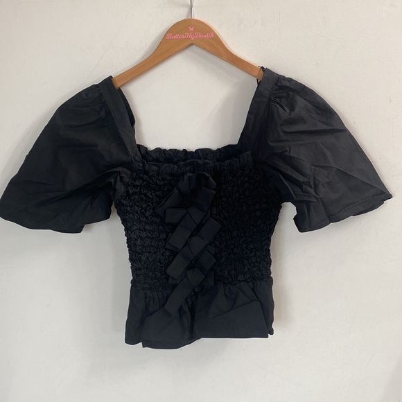 (AA4) En Saison Matisse Bow-Front Peplum Blouse, Black, Size Medium, NWT - Picture 12 of 16